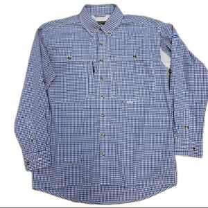 Drake Mens LS Button Up Shirt Gingham Plaid Wingshooter's Shirt Size Small Blue